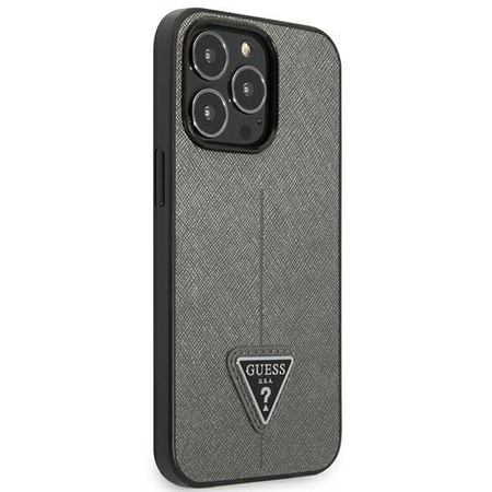 Guess Saffiano Triangle Logo Case - kryt pro iPhone 13 Pro Max (stříbrný)