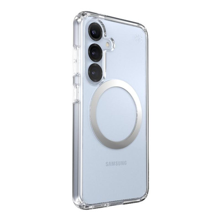 Speck Presidio Perfect-Clear Magnet - Pouzdro pro Samsung Galaxy S25 / S24 MagSafe (Clear / Chrome Finish / Serene Silver)
