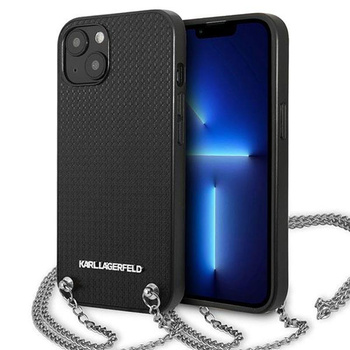 Karl Lagerfeld Leder strukturiert und Kette - iPhone 13 mini Tasche (schwarz)