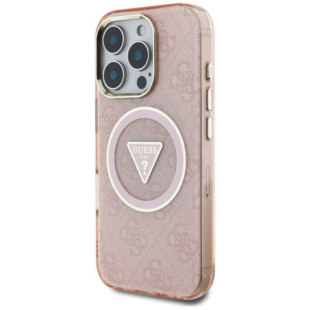 Guess IML Metal Glitter 4G Circle Triangle MagSafe - Case for iPhone 16 Pro (pink)