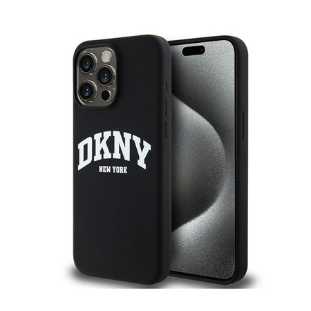 DKNY Liquid Silicone fehér nyomtatott logóval ellátott MagSafe - iPhone 13 Pro Max tok (fekete)