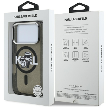 Karl Lagerfeld IML Glitter Karl & Choupette Sketch Logo MagSafe - iPhone 17 Pro tok (fekete)