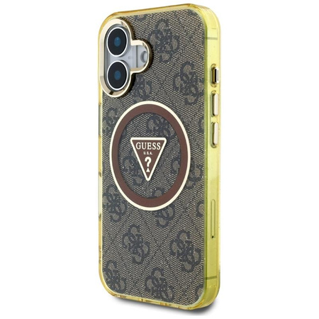 Guess IML Metal Glitter 4G Circle Triangle MagSafe - Pouzdro pro iPhone 16 (hnědá)