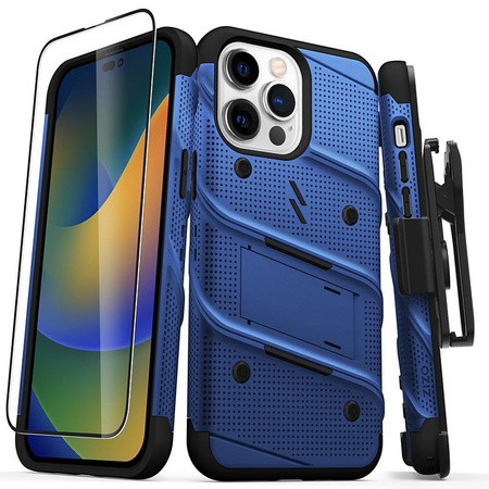 ZIZO BOLT Series - Coque blindée pour iPhone 14 Pro Max avec verre 9H pour l'écran + étui avec support (bleu)