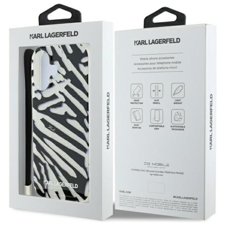 Karl Lagerfeld IML Zebra Pattern & Cord - pouzdro pro iPhone 16 (černé)