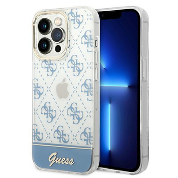 Guess 4G Stripe Script Logo Electroplated Pattern - Coque pour iPhone 14 Pro Max (bleu)