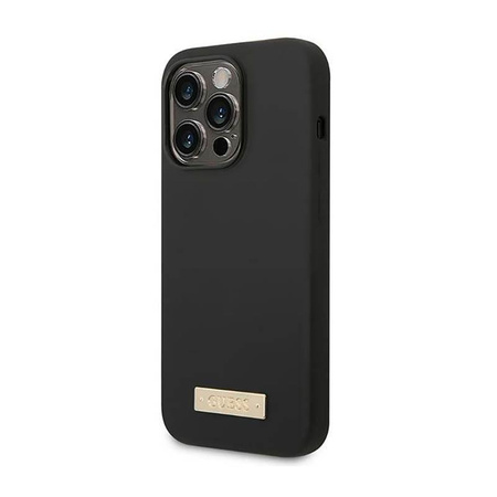 Guess Silicone Logo Plate MagSafe - Hülle für iPhone 14 Pro (Schwarz)