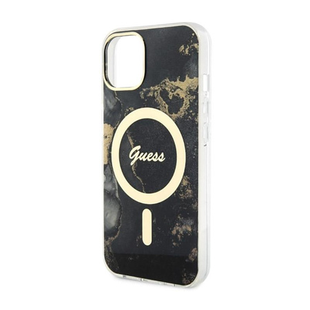 Guess Golden Marble MagSafe - iPhone 14 Tasche (Schwarz)