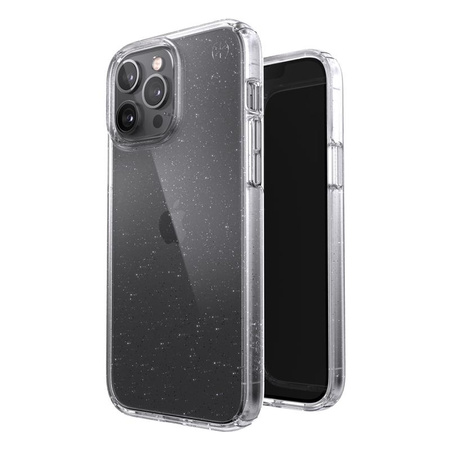 Speck Presidio Perfect-Clear avec paillettes - Coque pour iPhone 13 Pro Max / iPhone 12 Pro Max avec revêtement MICROBAN (transparent/paillettes platine)
