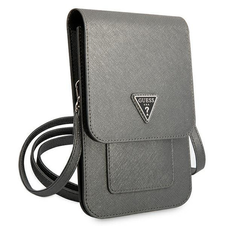 Guess Wallet Saffiano Triangle Logo Phone Bag - Smartphone and Accessory Bag (Grey)