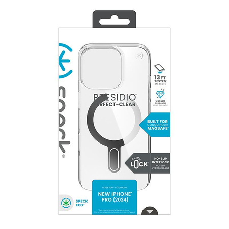 Pouzdro Speck Presidio Perfect-Clear ClickLock & MagSafe pro iPhone 16 Pro (průhledné / chromované / stříbrné)