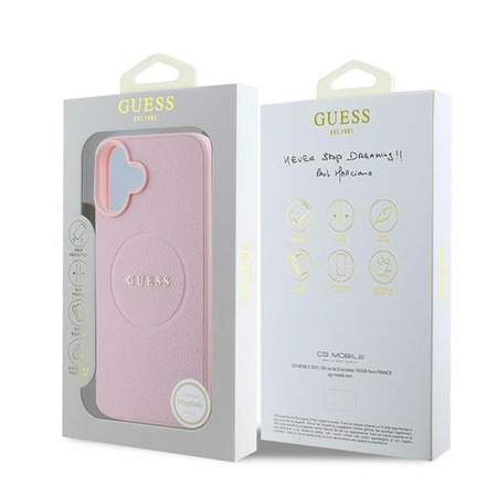 Guess Anneau Grainé MagSafe - Coque iPhone 16 Plus (rose)