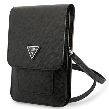 Guess Wallet Saffiano Triangle Logo Phone Bag - Smartphone and Accessory Bag (Black)