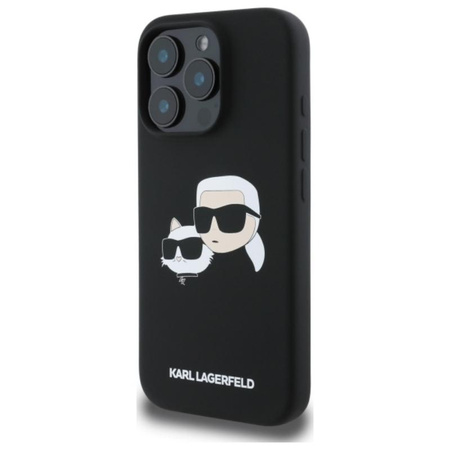 Karl Lagerfeld Silikonové pouzdro MagSafe s potiskem dvou hlav - iPhone 16 Pro (černé)