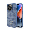 Kožené pouzdro Guess 4G Triangle Strass - iPhone 15 Pro (modré)