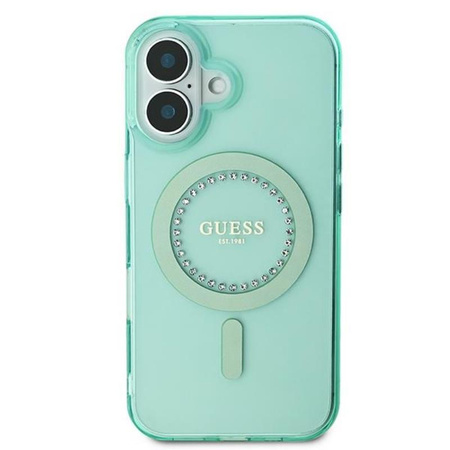 Guess IML Rhinestones MagSafe - Coque pour iPhone 16 Plus (vert)