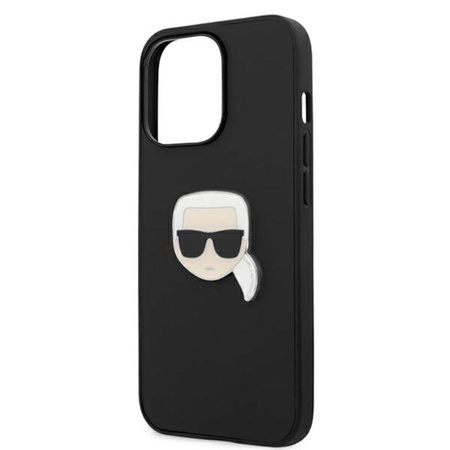 Karl Lagerfeld PU Leather Karl's Head Metal - Coque iPhone 13 Pro (noir)