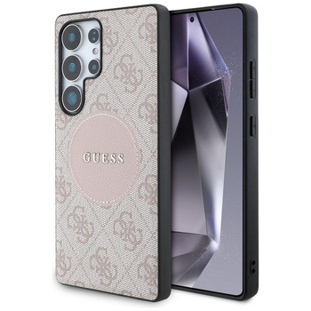 Guess 4G Round Patch Classic Logo MagSafe - Pouzdro pro Samsung Galaxy S25 Ultra (růžový)