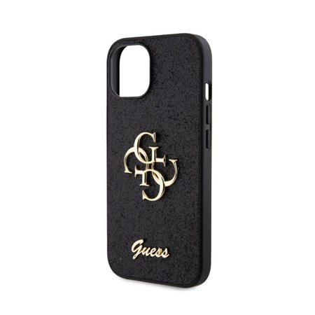 Guess Glitter Script Big 4G - Hülle für iPhone 15 (Schwarz)