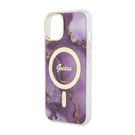 Guess Golden Marble MagSafe - Schutzhülle für iPhone 14 (Violett)
