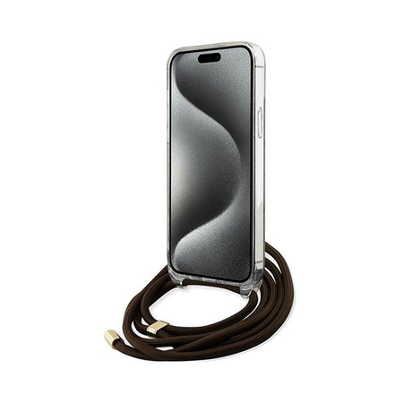 Guess Crossbody Cord 4G Print - pouzdro pro iPhone 15 Pro Max (hnědé)
