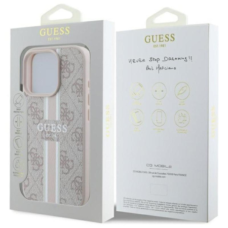 Guess 4G Printed Stripes MagSafe – Pouzdro pro iPhone 16 Pro Max (růžové)
