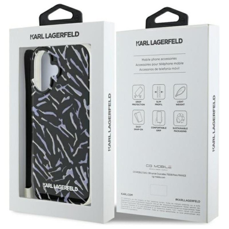 Karl Lagerfeld Zebra se šňůrou - pouzdro pro iPhone 16 Plus (fialové)