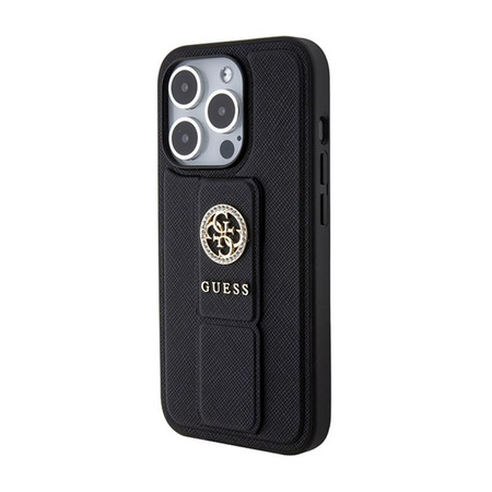 Guess Grip Stand 4G Saffiano Strass Logo - iPhone 15 Pro Case (black)