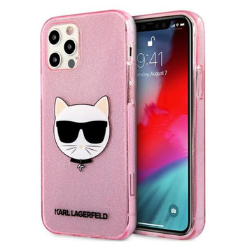 Karl Lagerfeld Choupette Head Glitter - Etui iPhone 12 / iPhone 12 Pro (różowy)