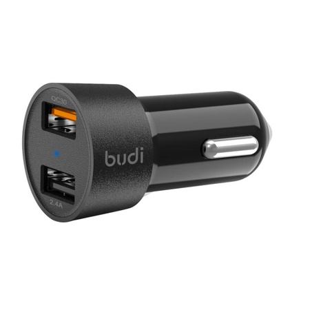 Budi - Chargeur de voiture 2x USB, 30W, QC3.0 (Noir)