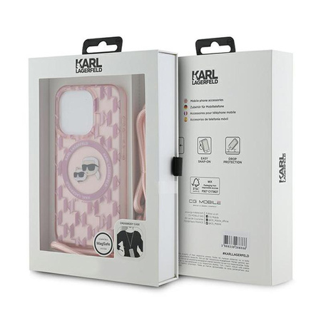 Karl Lagerfeld IML Crossbody Monogram Karl & Choupette Head MagSafe - pouzdro pro iPhone 15 Pro Max (růžové)