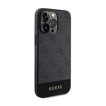 Guess 4G Bottom Stripe Metall Logo Kollektion - iPhone 15 Pro Max Tasche (grau)
