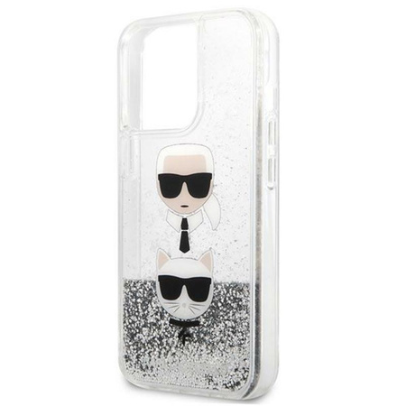 Karl Lagerfeld Liquid Glitter Karl & Choupette Head - Coque iPhone 13 Pro Max (argent)