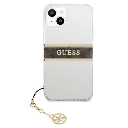 Guess 4G csíkos barna charm - iPhone 13 mini tok (átlátszó)