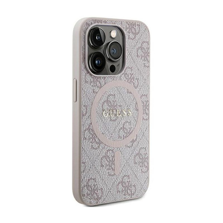 Guess 4G Collection Cuir Logo Métal MagSafe - Étui iPhone 13 Pro Max (rose)