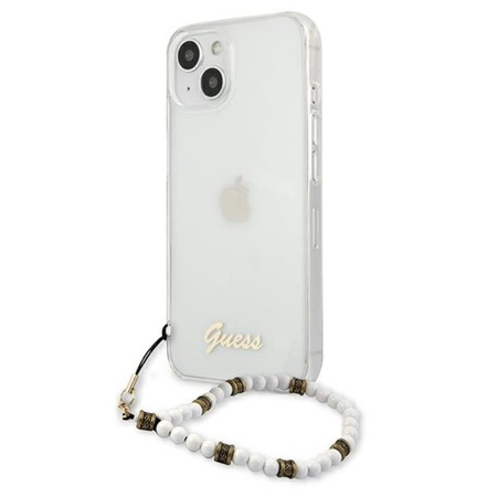 Guess White Pearl Strap - Coque iPhone 15 / 14 / 13 (Transparent)