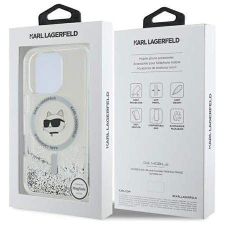 Karl Lagerfeld Liquid Glitter Choupette Head MagSafe - pouzdro pro iPhone 16 Pro (průhledné)