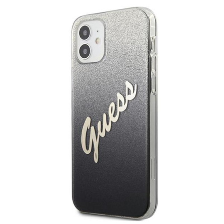 Guess Glitter Gradient Script - pouzdro pro iPhone 12 mini (černé)