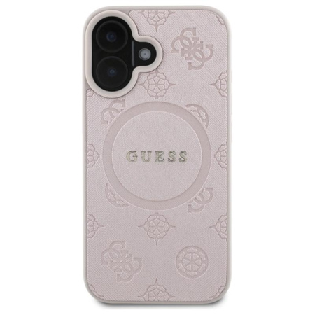 Guess Saffiano Peony Classic Logo MagSafe - Etui iPhone 16 (różowy)
