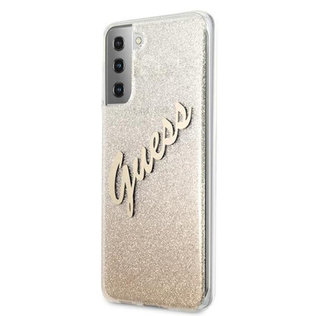 Guess Glitter Gradient Script - pouzdro pro Samsung Galaxy S21 (zlaté)