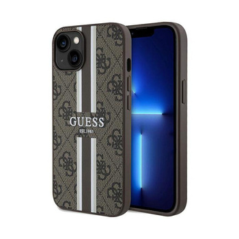 Guess 4G Étui MagSafe à rayures imprimées - iPhone 15 (marron)