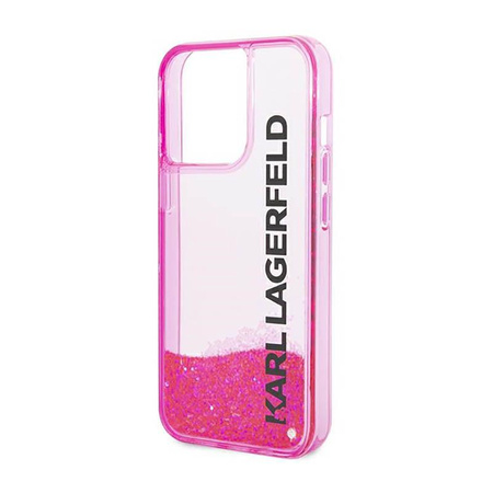 Karl Lagerfeld Liquid Glitter Translucent Elongated Logo Case - Coque pour iPhone 14 Pro Max (rose)