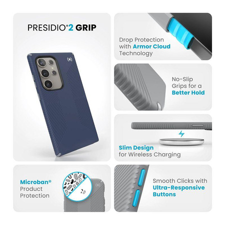 Speck Presidio2 Grip - Samsung Galaxy S24 Ultra Case (Coastal Blue / Dust Grey)