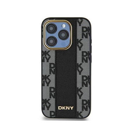 DKNY bőr kockás monomintás MagSafe - iPhone 15 Pro Max tok (fekete)