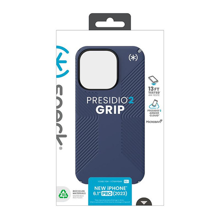 Speck Presidio2 Grip - iPhone 15 Pro Hülle (Küstenblau / Staubgrau / Weiß)