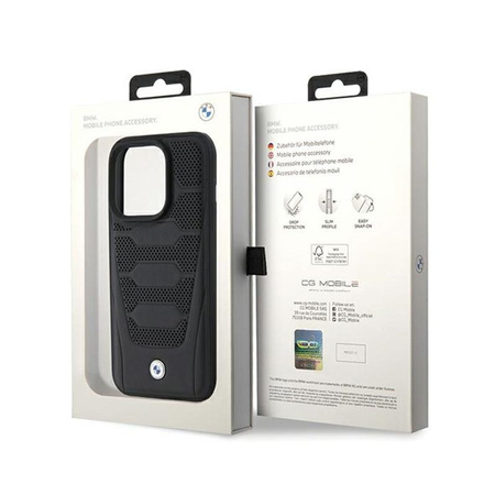 BMW bőrülések mintája - iPhone 15 Pro Max tok (fekete)