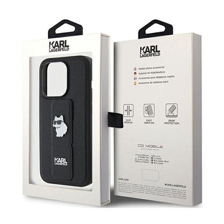 Karl Lagerfeld Gripstand Saffiano Choupette Pins - Coque iPhone 15 Pro Max (noir)