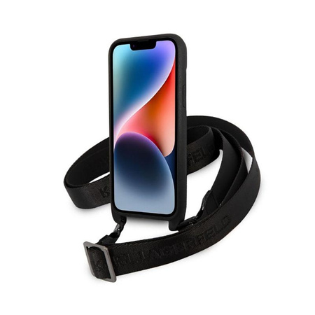 Karl Lagerfeld Monogram Plaque Logo Strap - Hülle für iPhone 14 Plus (Schwarz)