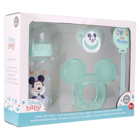 Mickey Mouse - Ensemble pour bébé (biberon avec tétine 240ml, tétine anatomique, sucette, porte-tétine) (Cool)