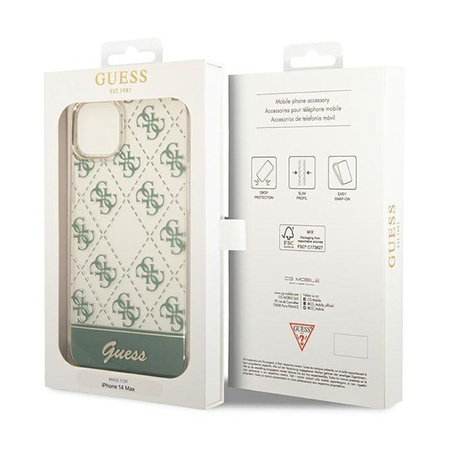 Guess 4G Stripe Script Logo Electroplated Pattern - iPhone 14 Plus Case (khaki)
